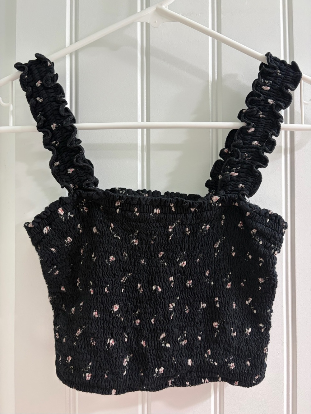 Hollister Black Floral Smocked Crop Top
